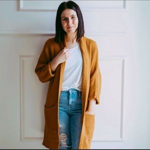 Shop the SKINNY Erinn Cardigan. Mustard colour.